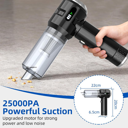 Handheld Car Vacuum Cleaner, 25000PA Strong Cyclonic Suction Portable Mini Vacuum Cordless with Digital Display Lightweight Handheld for Pet Hair, Car, Home, Office, Kitchen(Silver)