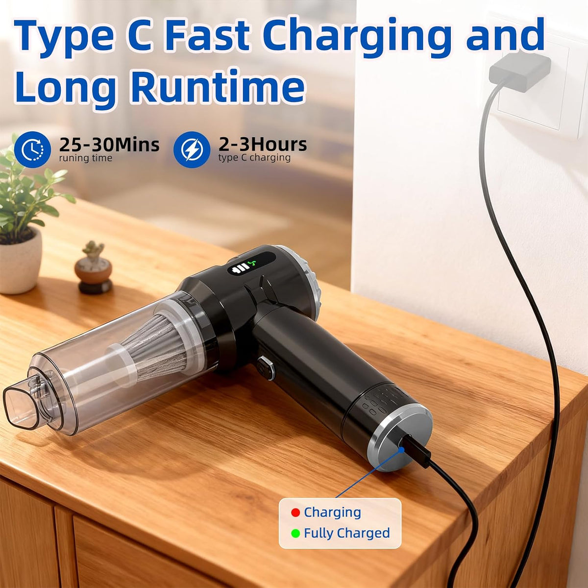 Handheld Car Vacuum Cleaner, 25000PA Strong Cyclonic Suction Portable Mini Vacuum Cordless with Digital Display Lightweight Handheld for Pet Hair, Car, Home, Office, Kitchen(Silver)